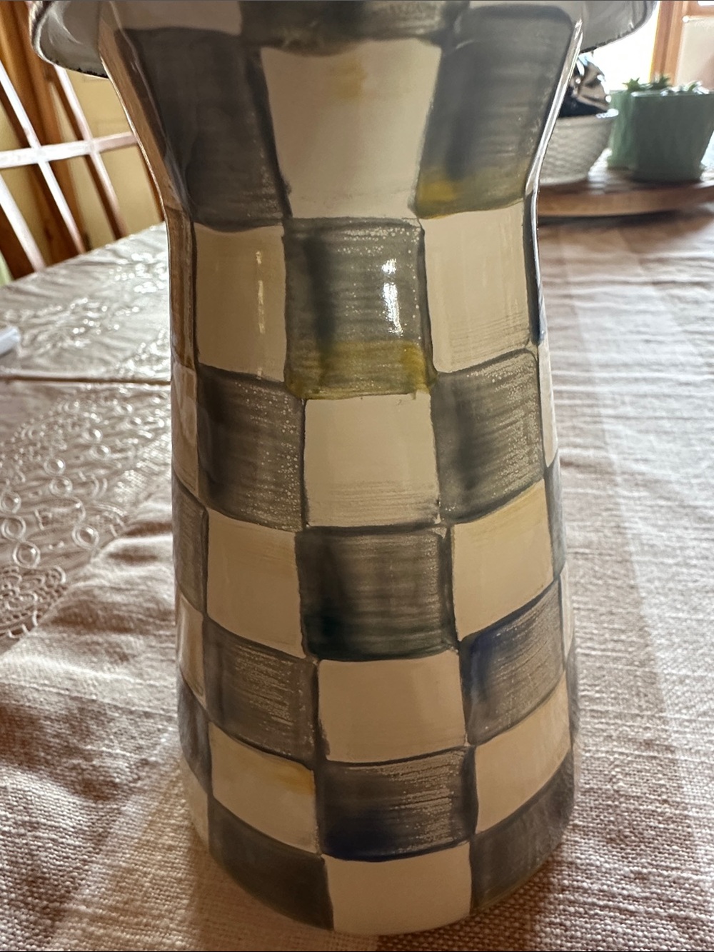 MacKenzie-Childs Checked Enamel Pitcher in Cream and Gray Sterling pattern NWT - Picture 9 of 12